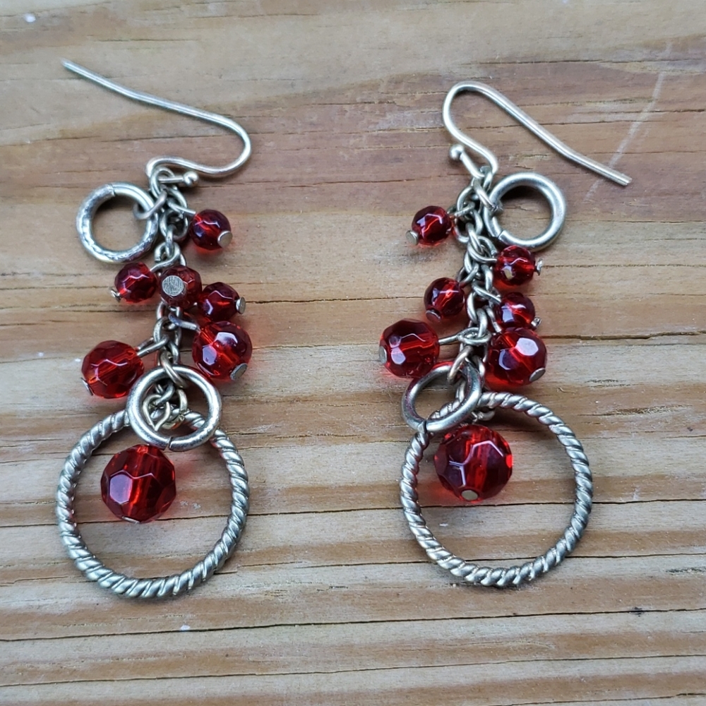 Red and gold dangle earrings